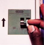 When an electrical shock occurs ... immediately switch off the mains switch on the distribution board or electricity dispenser (everybody in the house should know where the main switchboard is).